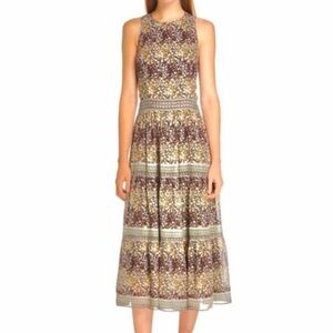 Sea NY Maya Brown Floral Midi Dress with Criss Cross Back NWT